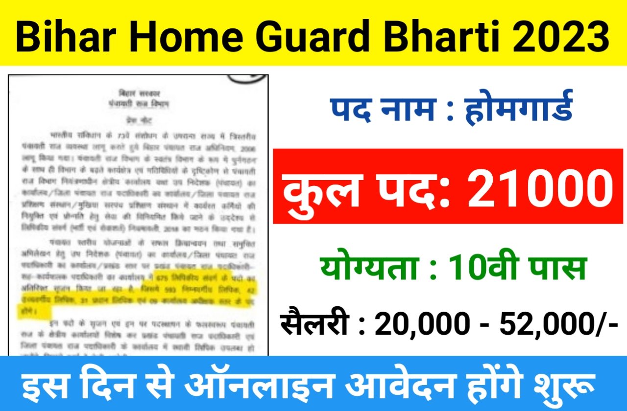 Bihar Home Guard Bharti 2023: बिहार में होमगार्ड के 21000 रिक्त पदों पर भर्ती का नोटिफिकेशन जारी, इस दिन से आवेदन शुरू